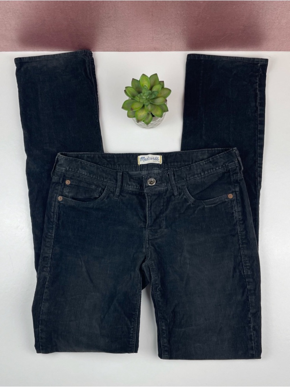 Madewell Rail Straight Black Corduroy Pants Women Size 26x34